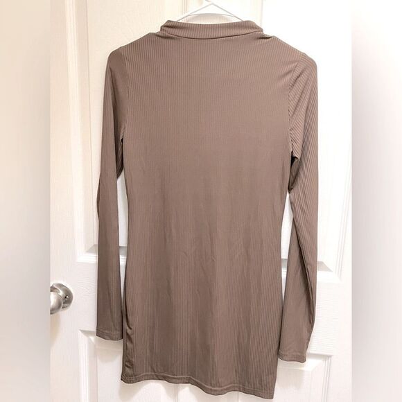 Brown Ribbed Bodycon Dress - Picture 3 of 4
